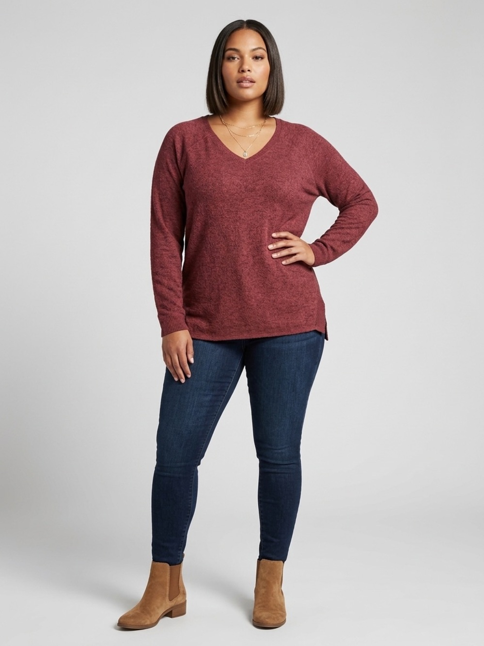 Maurices Burgundy V-Neck Long Sleeve Sweater